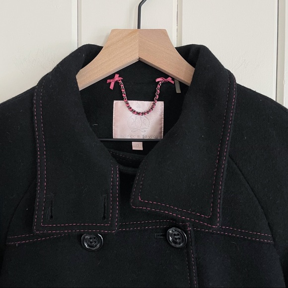 Rebecca Taylor Wool Black with Pink Swing Pea Coat - Picture 2 of 7